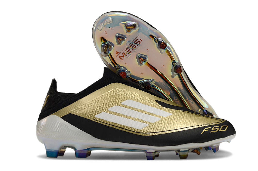 F50 Elite FG Laceless X Léo Messi - Noir / Blanc / Or