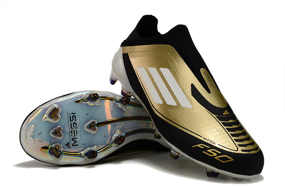F50 Elite FG Laceless X Léo Messi - Noir / Blanc / Or